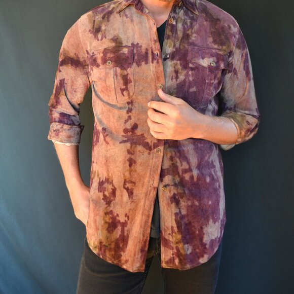 Ralph Lauren brown suede leather shirt jacket medium large XL unisex cowboy dyed - Picture 2 of 8